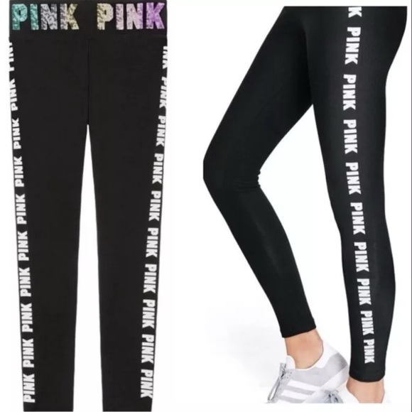 PINK Victoria's Secret  Rainbow bling leggings M - Picture 1 of 6